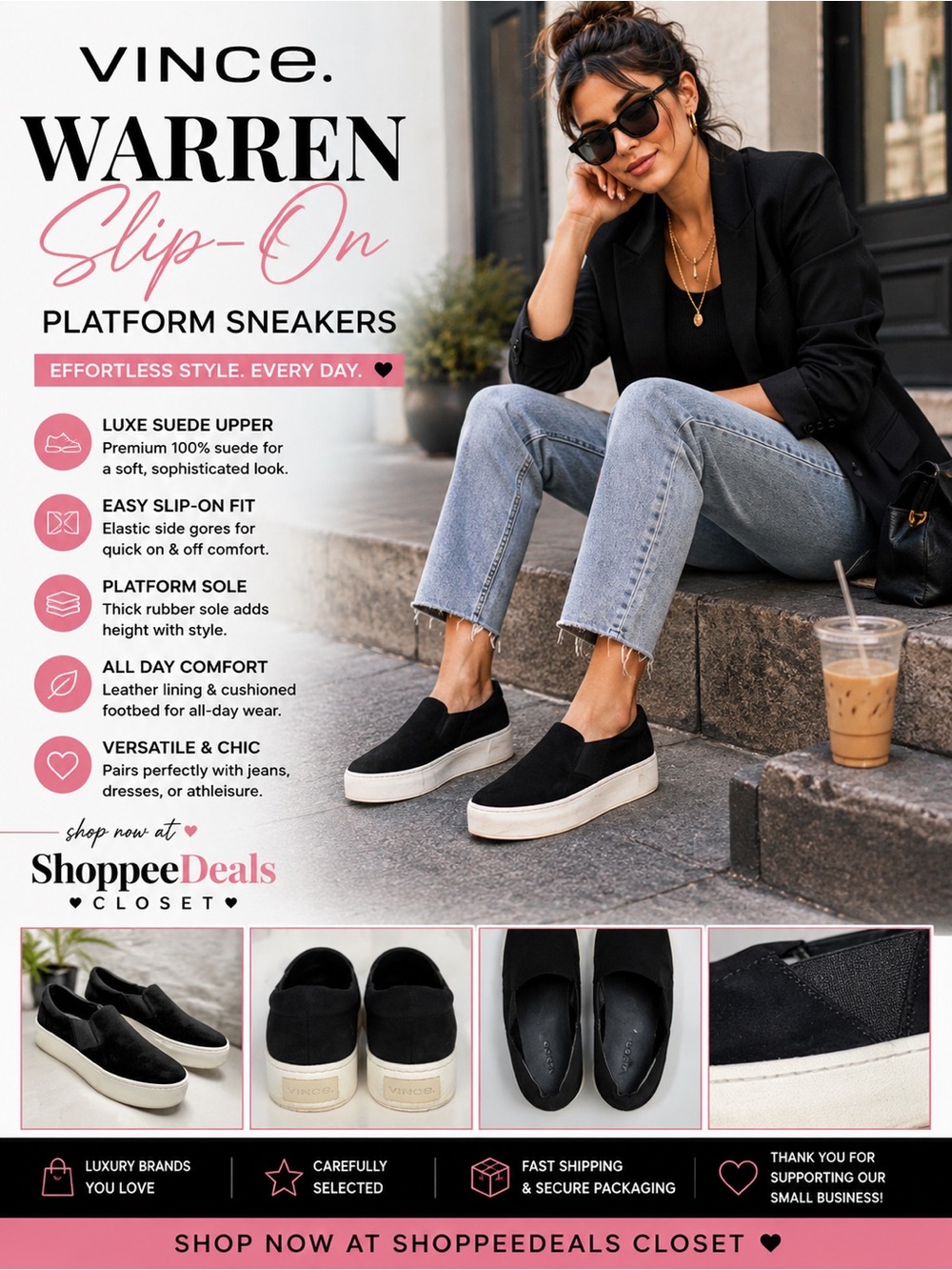 Vince Warren Slip-On Platform Sneakers – Black Suede – Women’s US 9 / EU 40